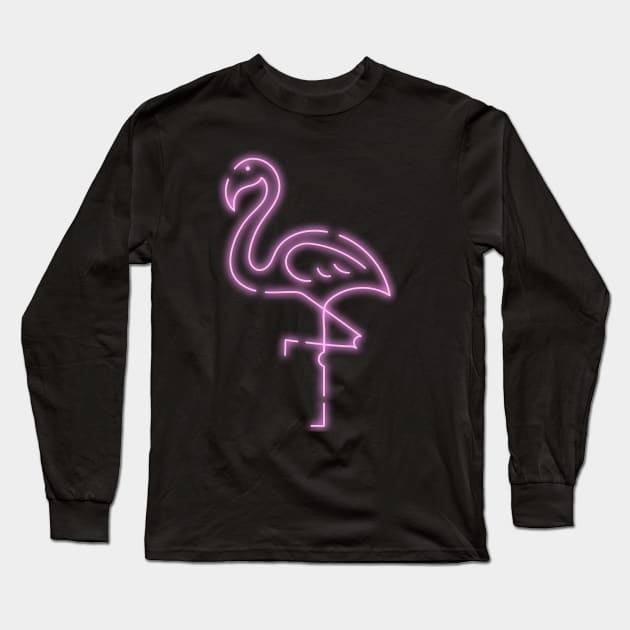 Neon Pink Flamingo Long Sleeve T-Shirt by MikeNotis